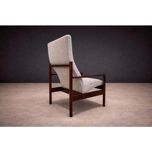 Tall Armchair in Imbuia Wood & Grey Bocule, Michel Arnoult, 1960s - Lot 154A For Sale - Image 9 of 16