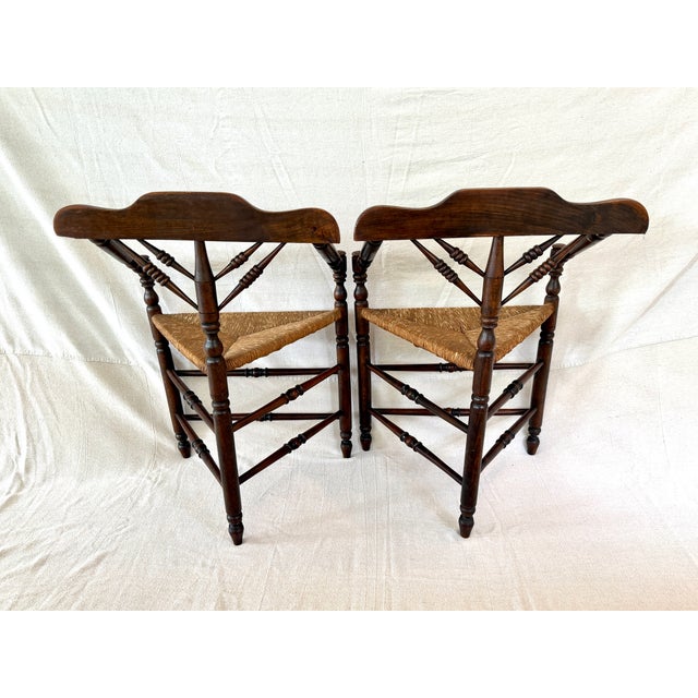 Pair of Dutch Oak Corner Triangle Chairs Early 20th C For Sale In Los Angeles - Image 6 of 9