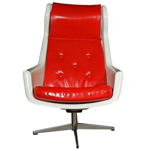Vintage Mid Century Red and White Swivel Chair