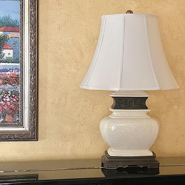 Contemporary Oriental‑Style Crackle Glaze Ceramic Lamp – Ul Listed For Sale - Image 17 of 18