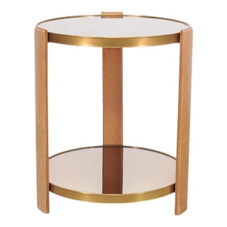 Ralph Lauren Dalton Side Drink Table Brass Leather and Glass For Sale