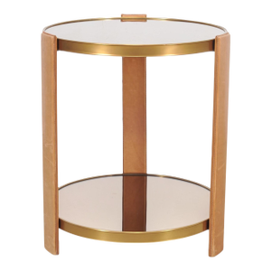Ralph Lauren Dalton Side Drink Table Brass Leather and Glass