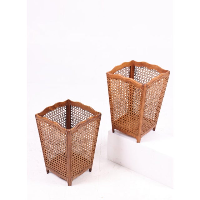 Brown Wastebaskets with French Cane by attributed to Frits Henningsen, 1950s, Set of 2 For Sale - Image 8 of 8