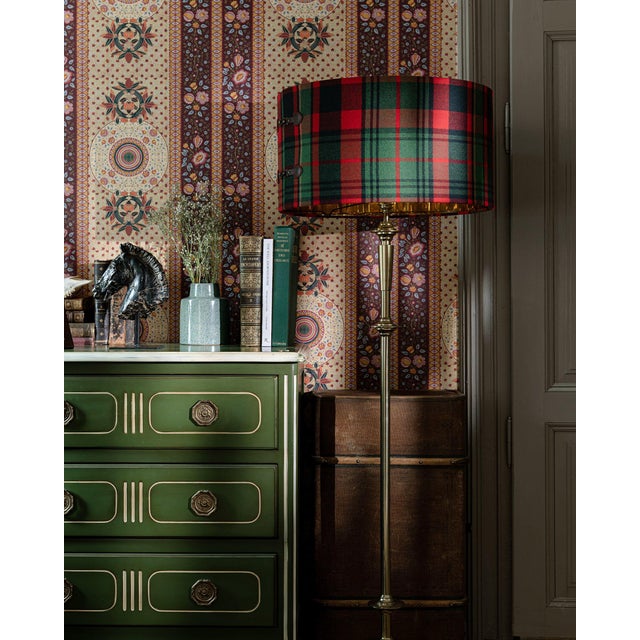 Mind the Gap Tyrolean Plaid Wool Leather Buckles Lampshade, Large For Sale - Image 6 of 6