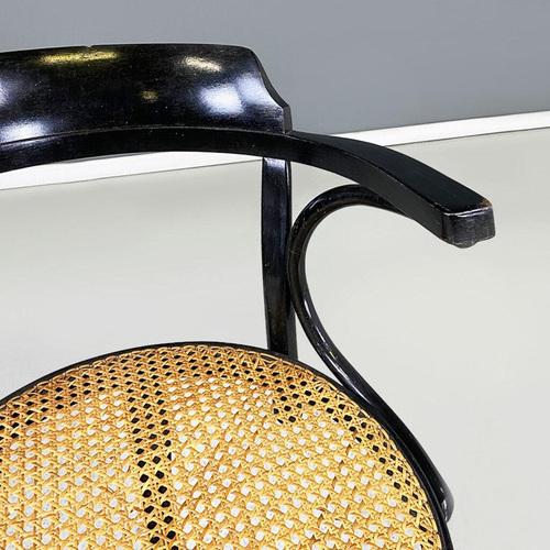 French Black Wood and Vienna Straw Swivel Chair, 1900s For Sale - Image 6 of 10