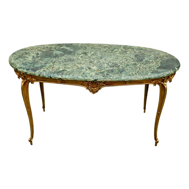 Louis XV Style Coffee Table with Green Marble Top, 1960s For Sale
