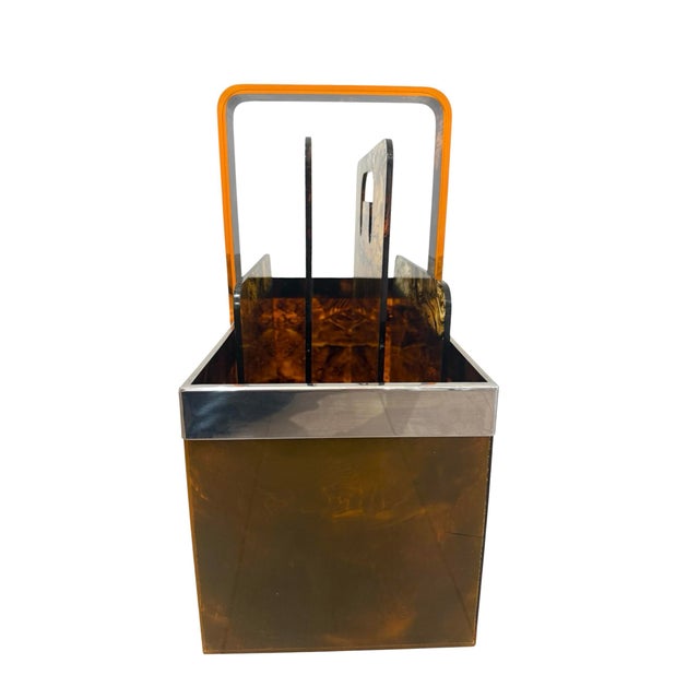Brown Italian Dior Faux Tortoise and Chrome Magazine Holder For Sale - Image 8 of 12