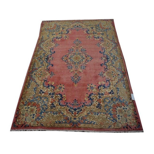 Antique Persian Kerman 4X6 Red, Blue & Ivory Handmade Area Rug #9902283