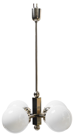 Art Deco Nickel-Plated Pendant Light with Opal Glass Shades, Vienna, 1920s