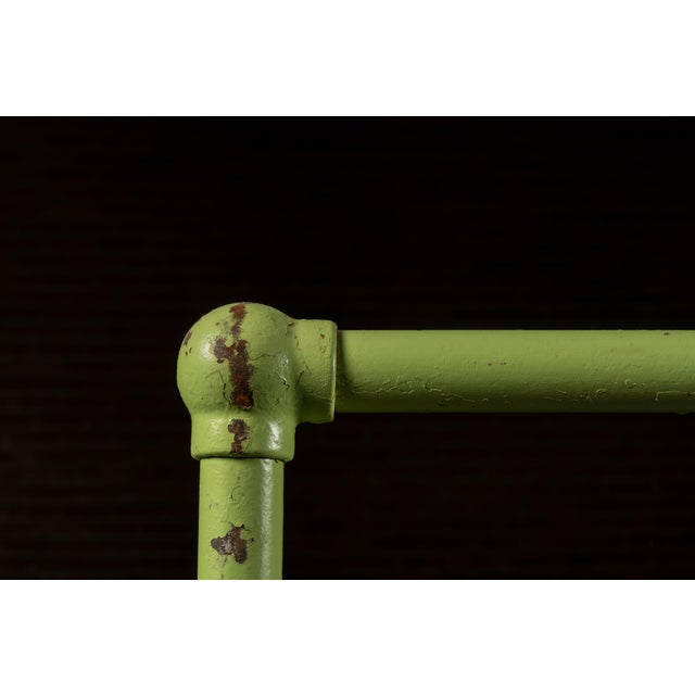 1930s Vintage Industrial Rolling Cast Iron Pipe-Frame Garment Rack in Green For Sale - Image 5 of 9