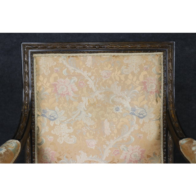 Pair of Antique French Louis XVI Style Silk Upholstered Armchairs For Sale - Image 10 of 12