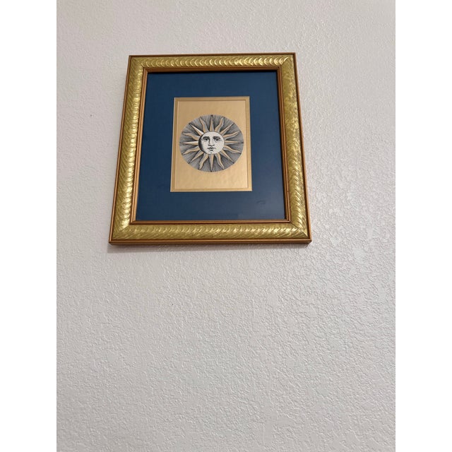 Mid-Century Modern Vintage Piero Fornasetti "Soli" Sun Face Framed Print - Sole VI For Sale - Image 3 of 8