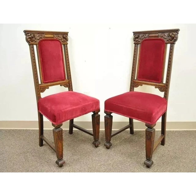 Early 20th Century Antique Renaissance Revival Figural Lion Carved Oak Dining Chairs - Set of 4 For Sale - Image 4 of 11