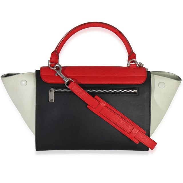 Celine Red Black White Grained Calfskin Small Trapeze Bag For Sale - Image 4 of 9