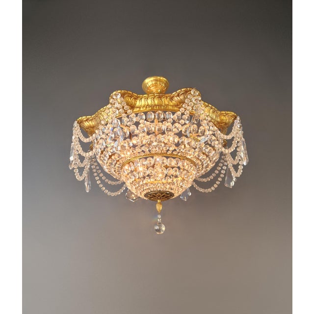 1900s Baroque Revival Crystal Chandelier Brass Basket Form Restored Historicism For Sale - Image 10 of 13