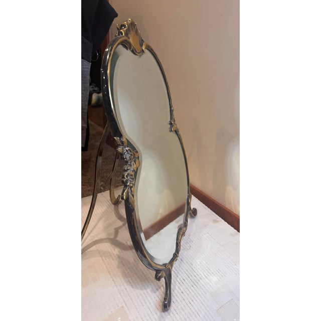 Mid-Century Baroque Style Gold Leaf Gilded Crest Mirror, 1950s 19th Century French Rocaille Table Mirror For Sale In Portland, OR - Image 6 of 10
