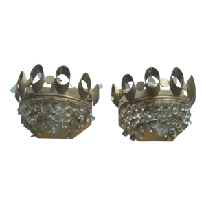 1960's Euro Mid Century Modern Cut Crystal Waterfall Wall Sconces by Palwa a - Pair