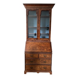 Mid 20th Century Queen Anne Style Burr Walnut Secretary Bookcase For Sale