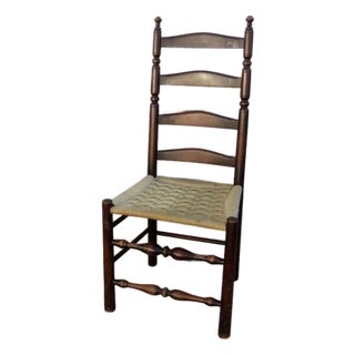 Antique 19th Century American Primitive Four Slat Ladderback Chair - 43” For Sale