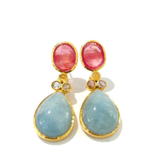 Bochic "Orient" Multi Sapphire, Aquamarine & Ruby Earrings Set 18K Gold&Silver For Sale - Image 17 of 18