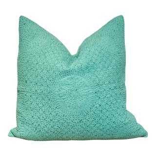 Aqua Hand-Stitched Pillow Cover For Sale