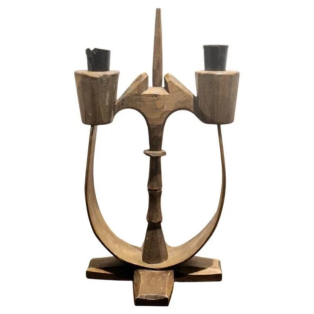 Wood Swedish Folk Taserud Candelabra in Wood and Wrought Iron, 1950s For Sale - Image 7 of 7