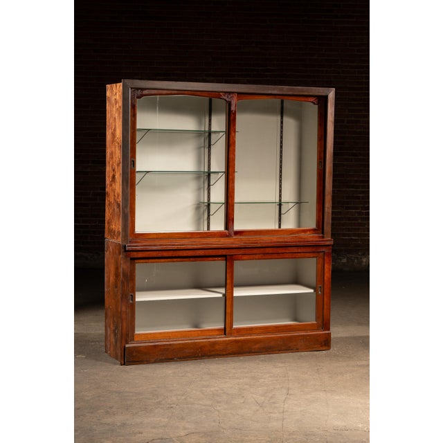 Industrial Early 20th Century Oak Display Cabinet With White Interior For Sale - Image 3 of 15