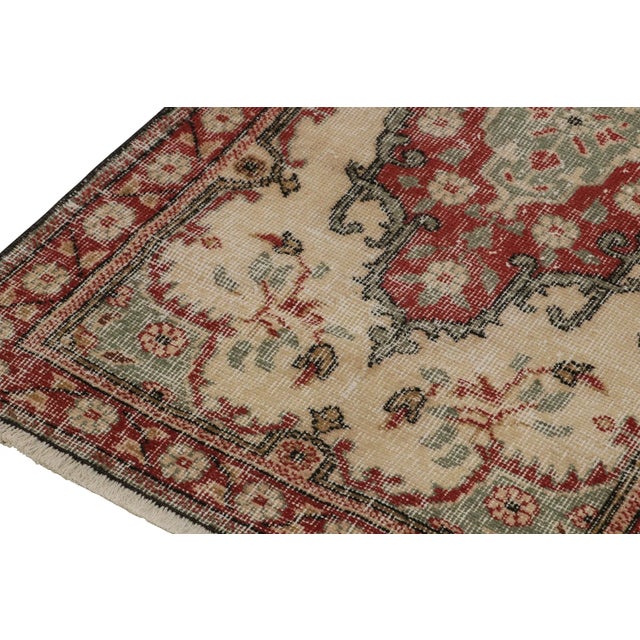1960s Vintage Distressed Runner in Beige With Red & Green Medallions - by Rug & Kilim For Sale - Image 5 of 8