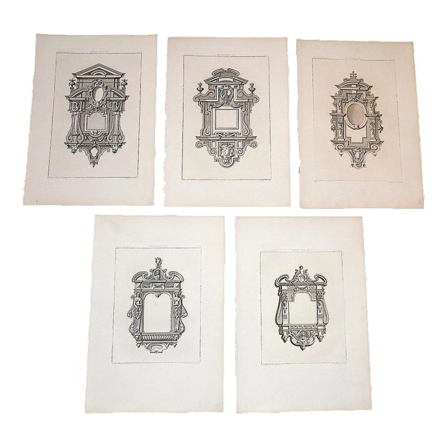 Authentic Antique 19th Century French Louis XIII Architectural Imperial Folio Size Lithographs by Crispin De Passe - Set of 5 For Sale