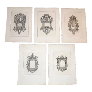 Authentic Antique 19th Century French Louis XIII Crispin De Passe Architectural Imperial Folio Size Lithographs - Set of 5