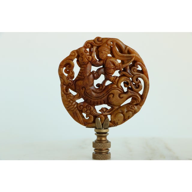 Metal Chinese Horseman Lamp Finials on Bronze Hardware - A Pair For Sale - Image 7 of 7