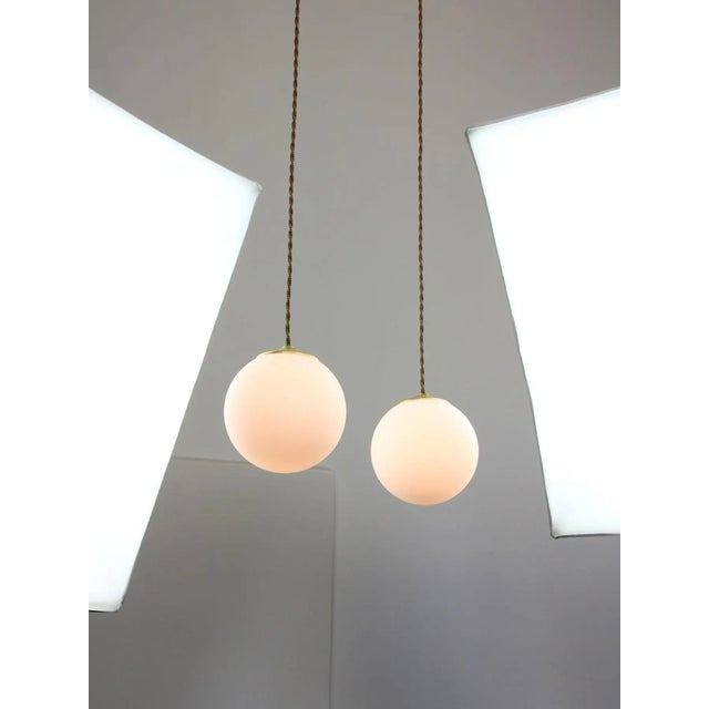 Mid-Century Italian Brass & Opaline Cluster of Lamps For Sale - Image 12 of 18