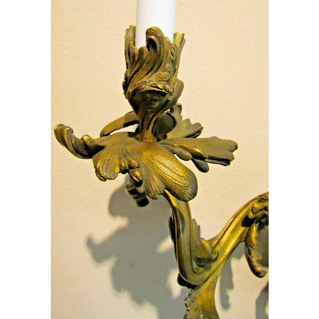 Metal Antique French 19th Century Louis XV Gilt Bronze Two Light Wall Sconces - a Pair For Sale - Image 7 of 18