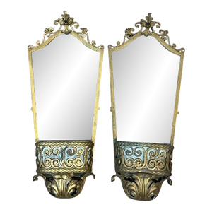 Pair of Antique Art Deco Gilt Mirrored Sconces