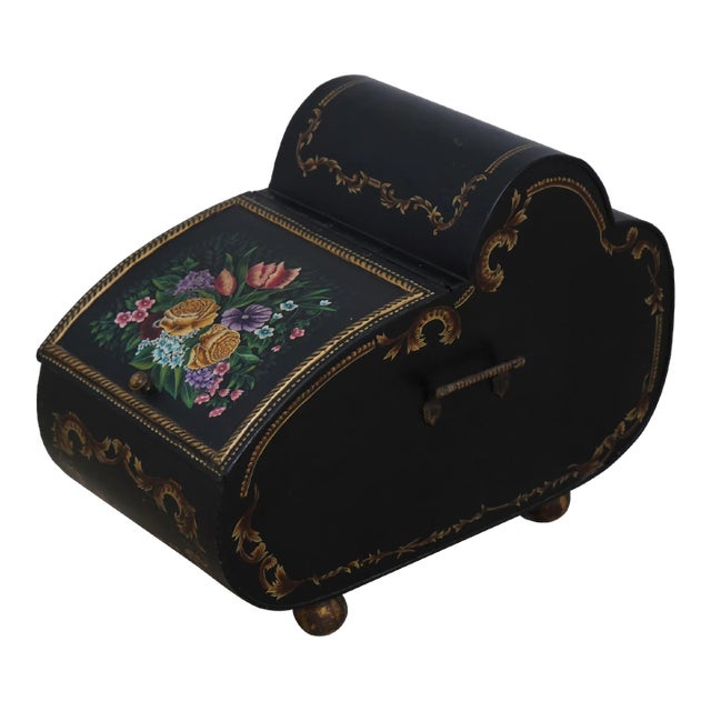 Toleware Paint Decorated Decorative Coal Bin For Sale