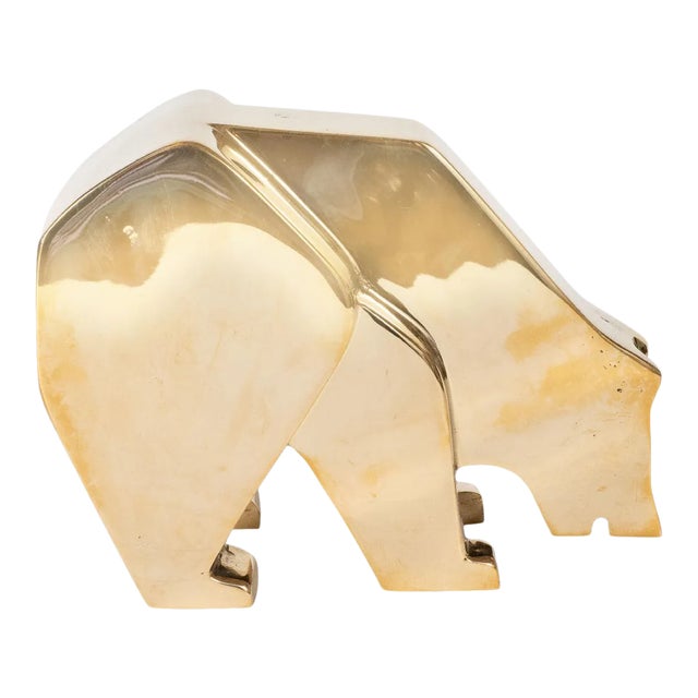 2000s Modernist Solid Brass Bear Sculpture For Sale