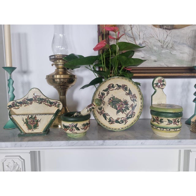 Art Deco Wooden Painted Mortar, Container and Platter, 1930s, Set of 5 For Sale - Image 12 of 13