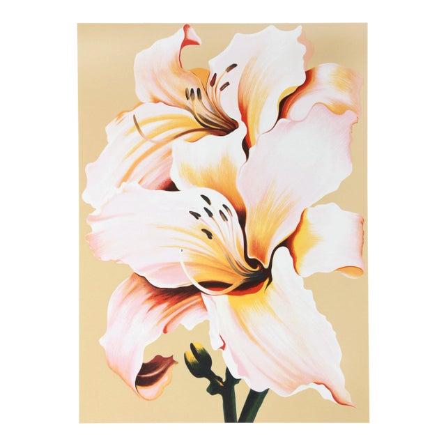 Lowell Nesbitt, "Peach Lily on Beige", Photorealist Flower Print For Sale