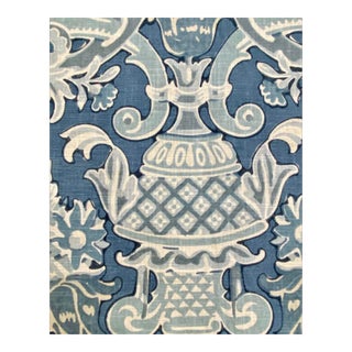 Kravet French Aqua Navy Blue Lorton Linen Damask Water & Stain Resistant Upholstery Drapery Fabric For Sale