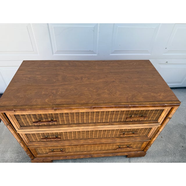 Hollywood Regency Vintage Hollywood Regency Faux Bamboo and Wicker Chest of Drawers, 1970's, by American of Martinsville For Sale - Image 3 of 10