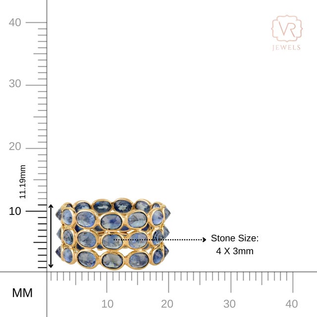 9.54 Ct Natural Blue Sapphire Triple Row Wide Band Ring Size 5.5 in 14k Gold For Sale - Image 11 of 15