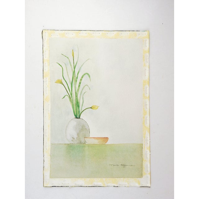 Mid-Century Modern Mid 20th Century Minimalist Floral Still Life Watercolor Painting For Sale - Image 3 of 3