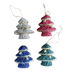 1980s Paper Mache Christmas Tree Ornaments-Set of 4