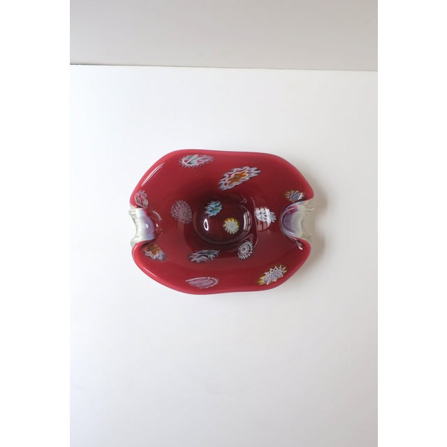 A substantial Italian Murano red burgundy and white art glass bowl or ashtray, Midcentury Modern design period, artist...