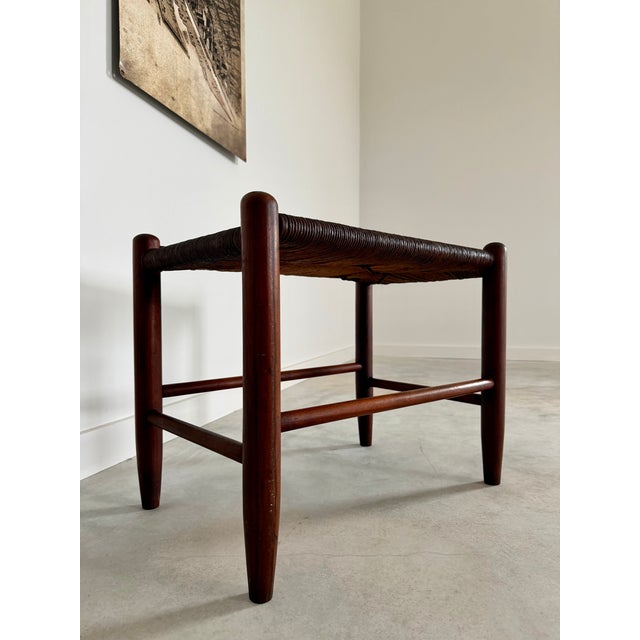 Danish Cord Woven Bench Ottoman Hand-Crafted Midcentury (France) 1960s Weathered For Sale - Image 6 of 13