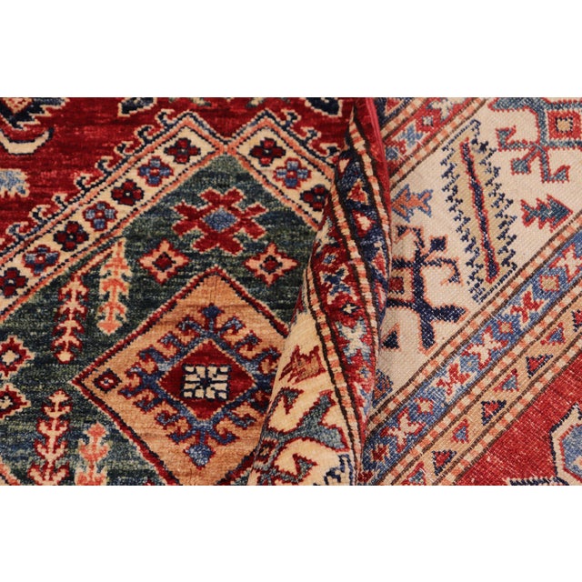 Textile Southwestern Super Kazak Red/Beige Wool Rug - 5'7'' X 8'8'' For Sale - Image 7 of 10