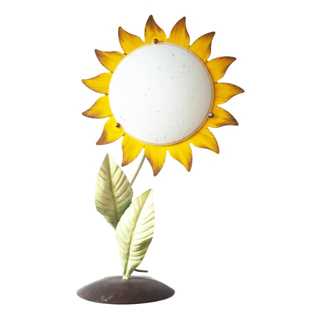 Mid-Century Italian Metal Painted Sunflower Table Lamp, 1970s For Sale