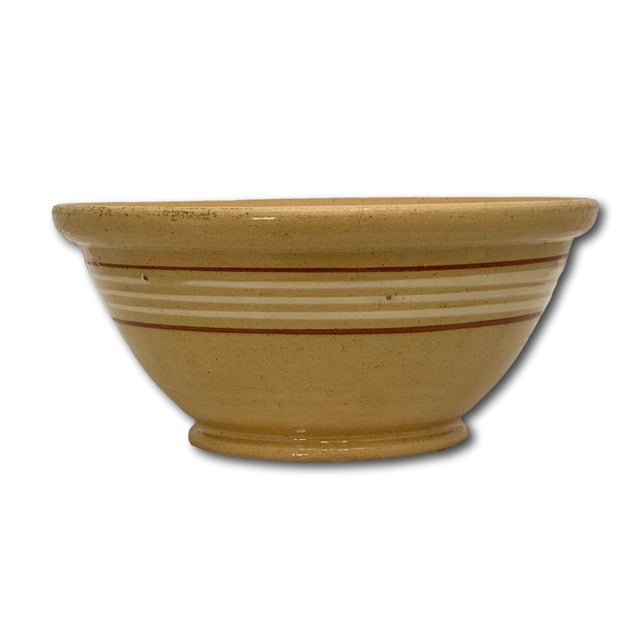 Nice Antique 10 Inch Cream & Brown Color Banded Yellow Ware Kitchen Batter Mixing Bowl Circa Late 1800s For Sale In Boston - Image 6 of 15
