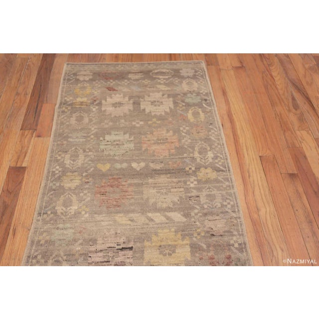 Rustic Tribal Geometric Grey Background Rustic Pattern Modern Hallway Runner Abrash Rug For Sale - Image 3 of 9