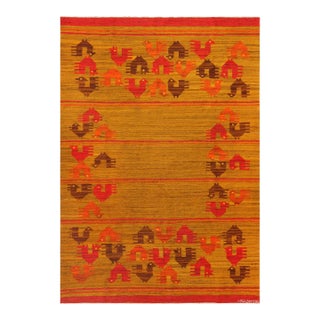 Nazmiyal Collection Vintage Flat Woven Scandinavian Chicken Motif Kilim Rug For Sale
